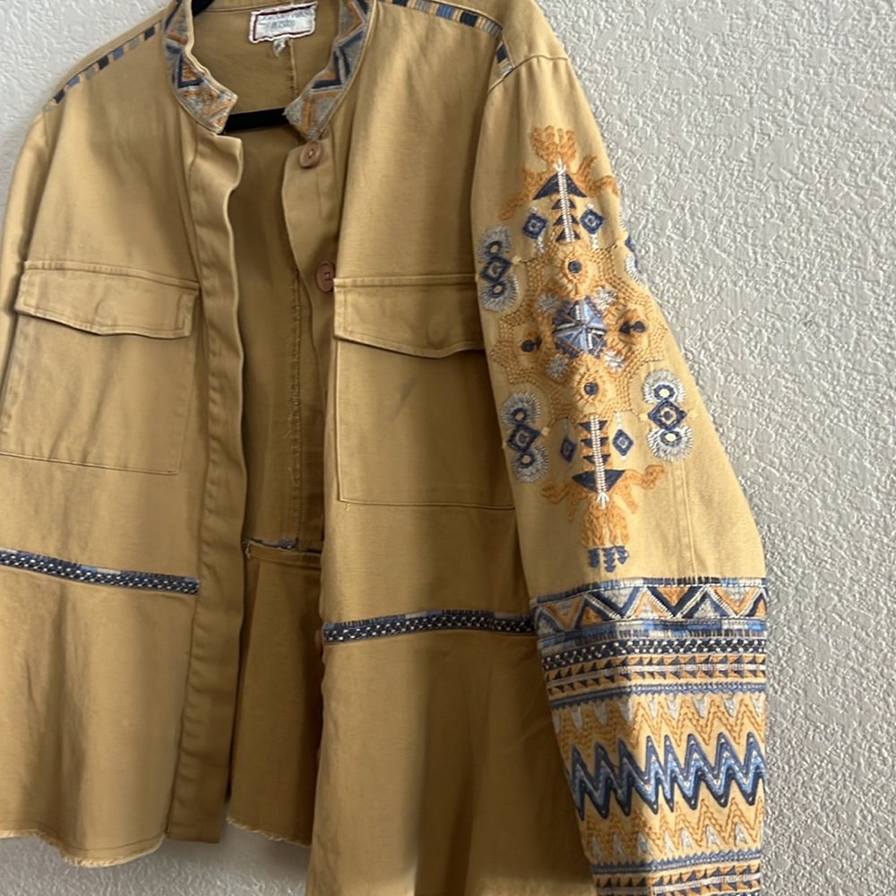 Johnny Was Amika Peplum Embroidered Military Jacket Khaki Multicolour Size S - Picture 4 of 6